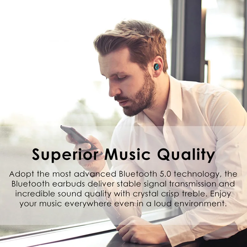 Беспроводные наушники Bluetooth V5.0 Q65 TWS Bluetooth спортивные наушники светодиодный дисплей с 1500 мАч Внешний аккумулятор гарнитура с микрофоном
