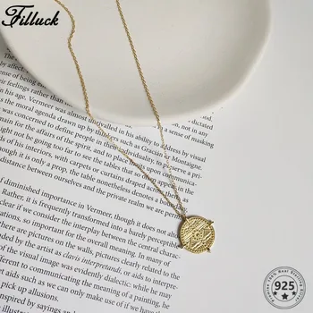 

Filluck 925 Sterling Silver Chain Constellation Chokers Necklaces Baroque Coin Disc Golden Pendant Necklaces Fine Jewelry