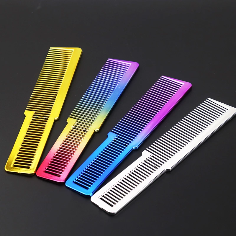 

Professional Hairdresser Flat Top Comb For Men Hair Cutting Gold Plating Rainbow Salon Barber Combs