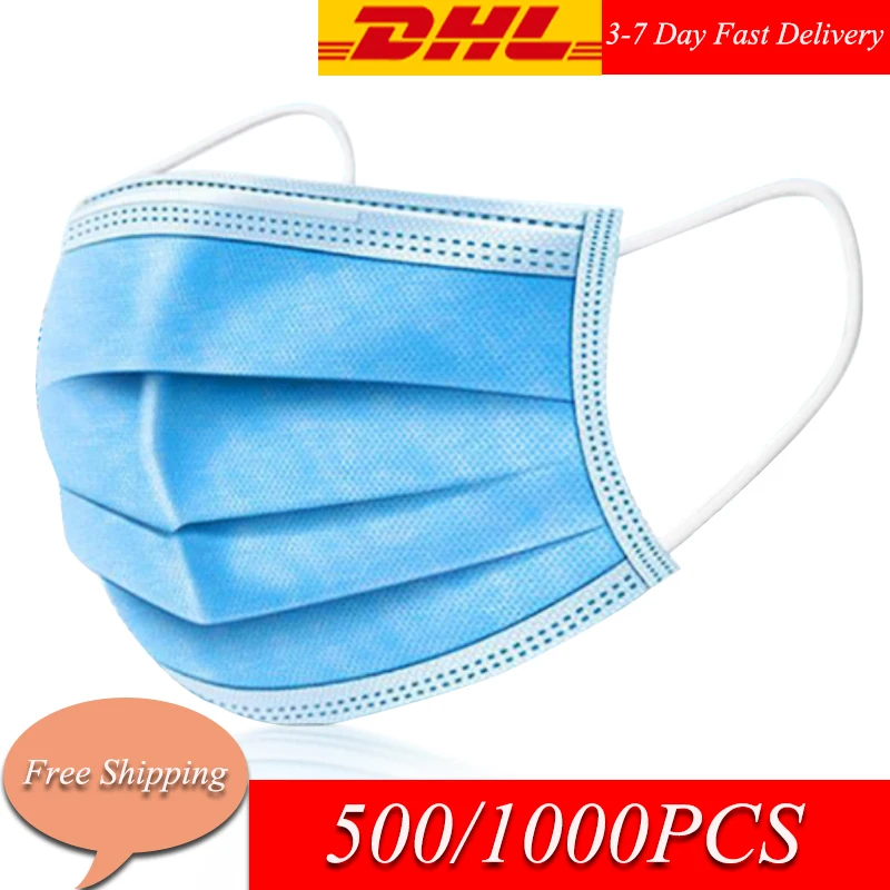 

1000/500/50Pcs Disposable 3 Layers Protective Dust Mask Anti Bacterial Anti Dustproof Mask Facial Cover Masks FFP2 FFP3 KF94 N95