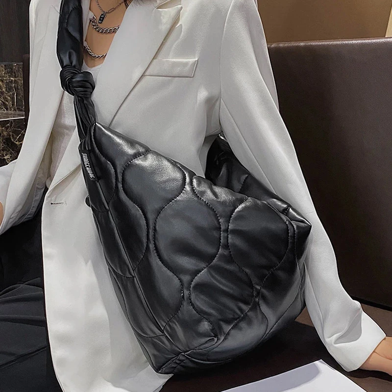 Bolso de mano cuero PU y nailon para mujer, bolsa de hombro de tendencia de lujo, de marca, Simple y grande, 2021|Bolsos de hombro| - AliExpress