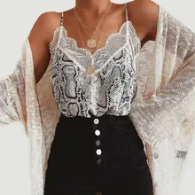 Сексуальный кружевной топ из крепа с принтом, модный летний кружевной Леопардовый лоскутный Топ, сексуальный женский жилет