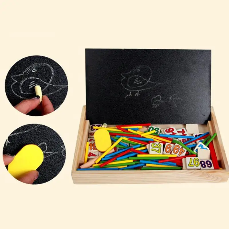 Kids Maths Teaching Box Set Children Wooden Number Counting Math Toy Baby Mathematics Sticker Calculate Game Toy Education Block