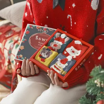 

Christmas Woman Socks 3D Santa Claus Elk Pattern Print Socks Winter Warm Fashion Casual Christmas Socks 4 Pairs/Lot Cute Gift