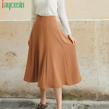 Элегантная Длинная женская юбка с высокой талией, одноцветная модная женская юбка размера плюс, летняя повседневная свободная офисная юбка на молнии, вечерние юбки