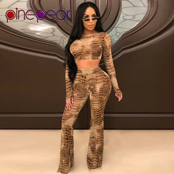 

PinePear Crocodile Print Long Sleeve Crop Top and Wide Leg Pants Set 2 Piece Outfits for Women 2020 Winter Clothes Drop Shipping