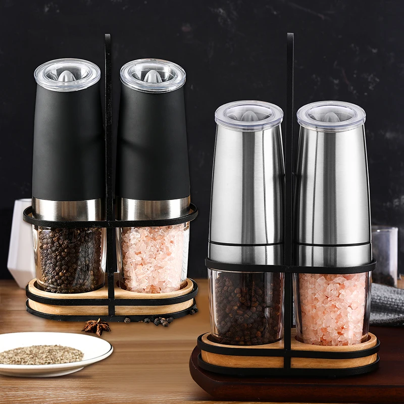 2 pièces/ensemble moulin à poivre électrique en acier inoxydable automatique gravité Induction sel poivre moulin cuisine herbe épices outils