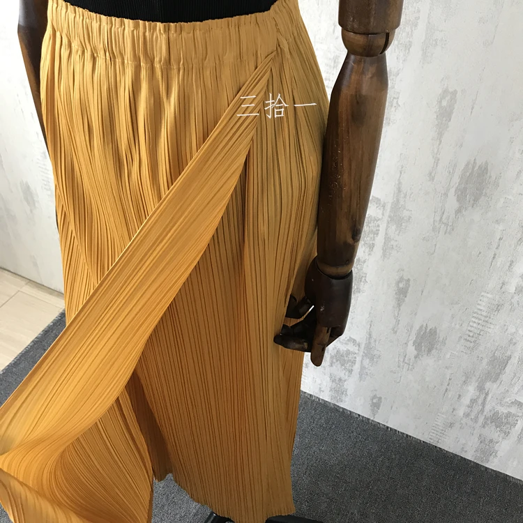 Горячая Распродажа Miyake модная однотонная саржевая юбка, дизайн, Боковой разрез до талии, юбка