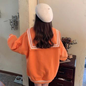 

Holding your clothes corner autumn sweet college style navy collar love embroidery sweater women loose Korean long-sleeved shirt