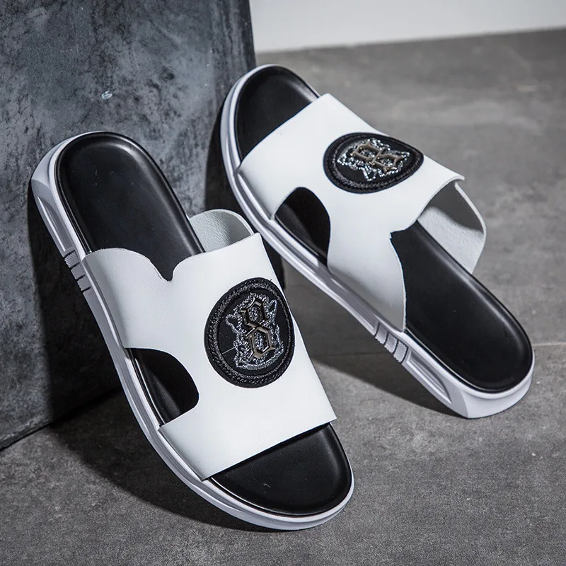 

Man Sandals Genuine Leather Head Layer Cowhide Leisure Time Non-slip Beach Shoes Youth Slipper Set Foot Slipper You