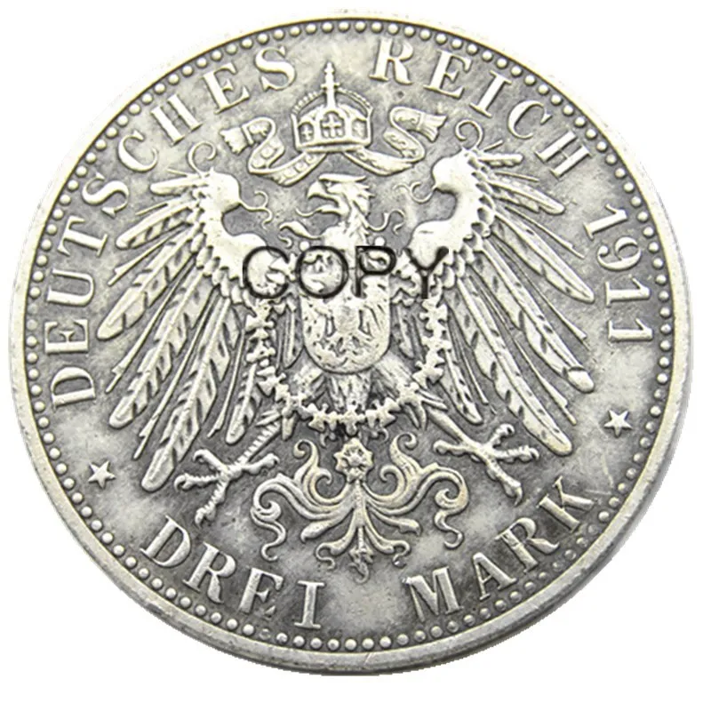 Германия, Anhalt 3 Mark 1909/1911 2 шт Friedrich II Посеребренная копия монеты