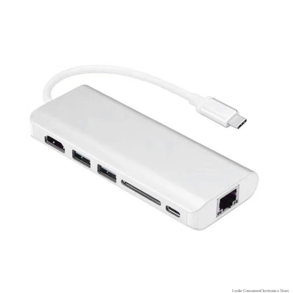 6 в 1 usb type C концентратор адаптер конвертер w/4 K HDMI, 1000M Enthernet RJ45 порт, type-C зарядный порт, SD кард-ридер и 2 USB 3,0