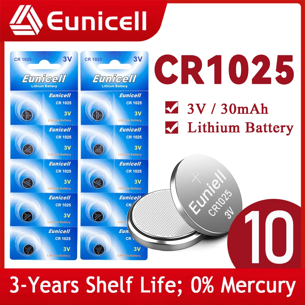 Батарейки Eunicell CR1025 10 шт. 3 в 30 мАч CR 1025 DL1025 BR1025 5022LC | Электроника