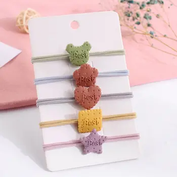 

5 Pcs Girl Kids Elastic Rubber Hair Ropes Sweet Resin Letter Cookie Hair Ring Princess Hairband Headwear Decoration