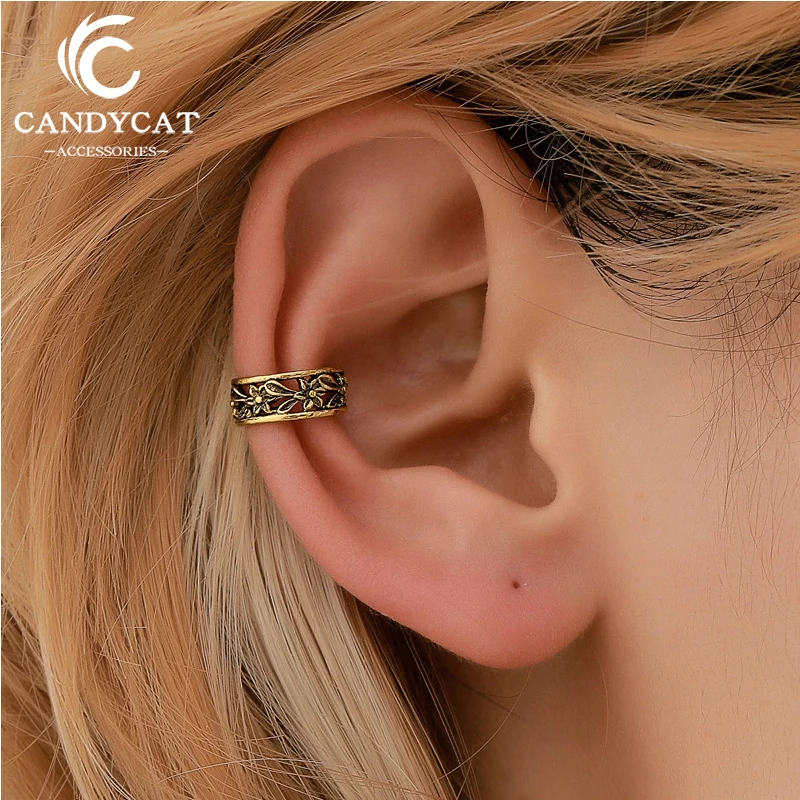 

Vintage Hollow Flower Clip Earrings for Women 2019 Statement Ethnic Pattern Ear Clip Without Pierced Unisex Fashion Jewelry Gift