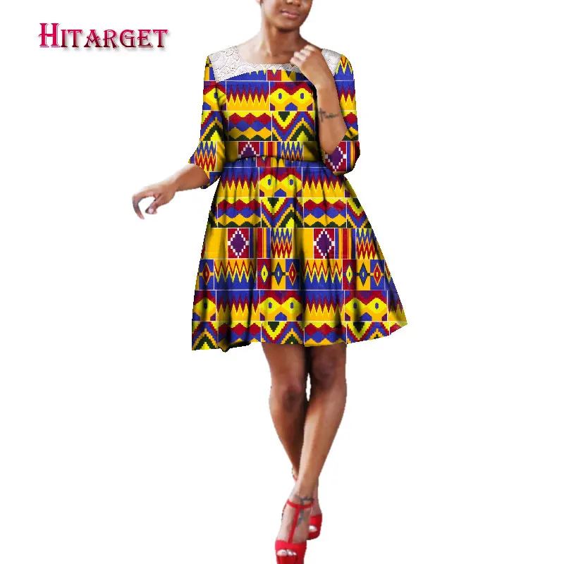 

Hitarget 2019 African Dresses for Women Bazin Riche African ankara Print Cotton Dress Lady Elegant Party splice Dresses WY912