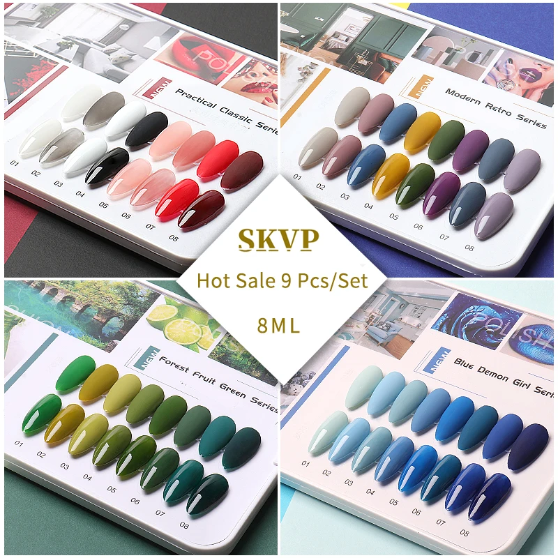 SKVP Nail Gel Polish Kit 8pcs/set  Soak Off UV LED Nails Varnish Set Semi Permanent Nail Art Gels Lacquer Gift 8ML