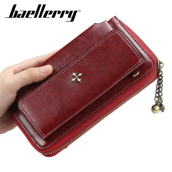 

Vintage Women Wallet with Zipper Baellerry PU Leather Money Phone Small Clutch Handbag Cash Phone Coin Purse Female Shoulder Bag