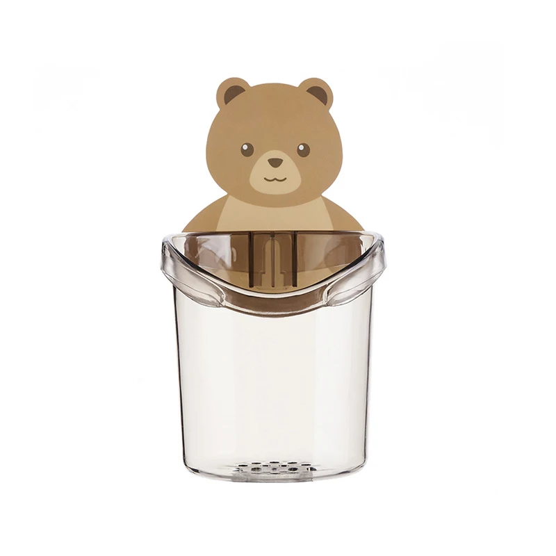 Free-Punch Bear Toothbrush Cup Holder Wall Mounted Toothpaste Storage Rack Shaver Dispenser Bathroom Accessories Organizer