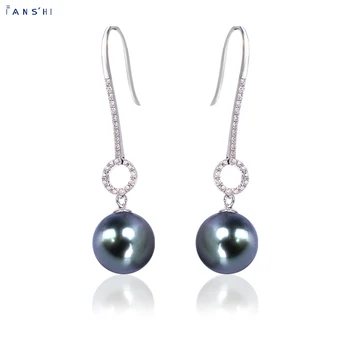 

Fine jewelry Tahitian pearl ear hooks 18K white gold Shiny earrings black Pearl Girl dora Ladies gifts Woman jewelry