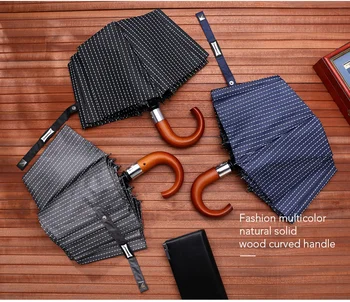 

Automatic Folding brand Umbrella Male Wood handle Strong Windproof Large Outdoor Hook Handle Black Blue Sunny Rain Umbrella