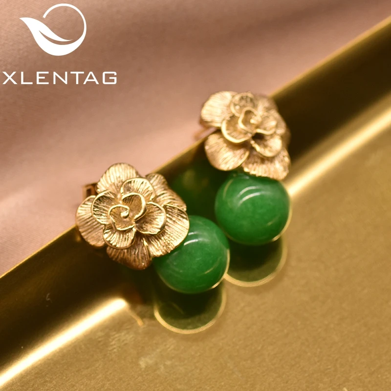 XlentAg 925 пробы серебряные серьги-гвоздики натуральный розовый круглый Кристалл Висячие серьги для женщин растительный цветок серьги для помолвки GE0336