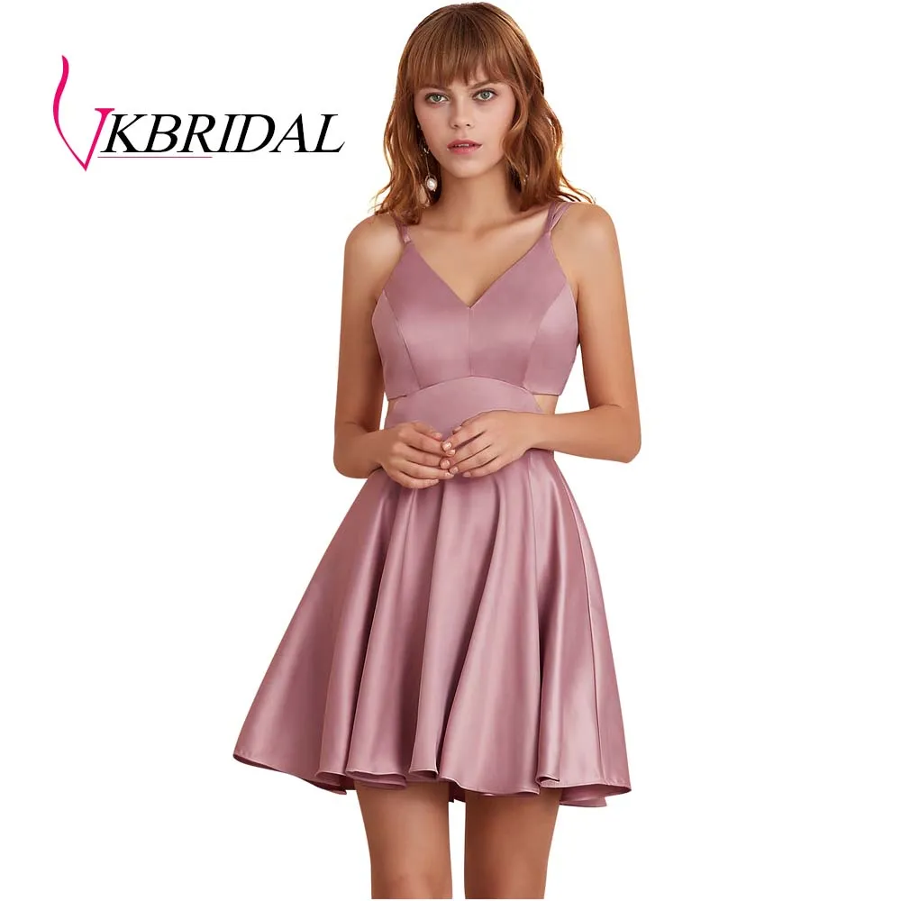 rose pink BKBRIDAL сексуальные короткие платья для выпускного вечера дизайн Спагетти v-образным вырезом крест вырез талии Коктейльные Вечерние платья - Цвет: rose pink