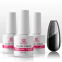 Makartt Holographic No Wipe Top Base Coat Set Soak Off UV LED Gel Nail Polish Glitter Mirror Top Base Coat Poly Nail Gel Shine 1