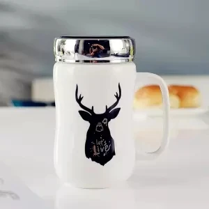 Керамическая чашка с крышкой кружка чашка Простая Офисная мультяшная зеркальная чашка креативные домашние милые чашки и кружки на заказ чайная кружка кофейная кружка керамическая - Цвет: 450ML