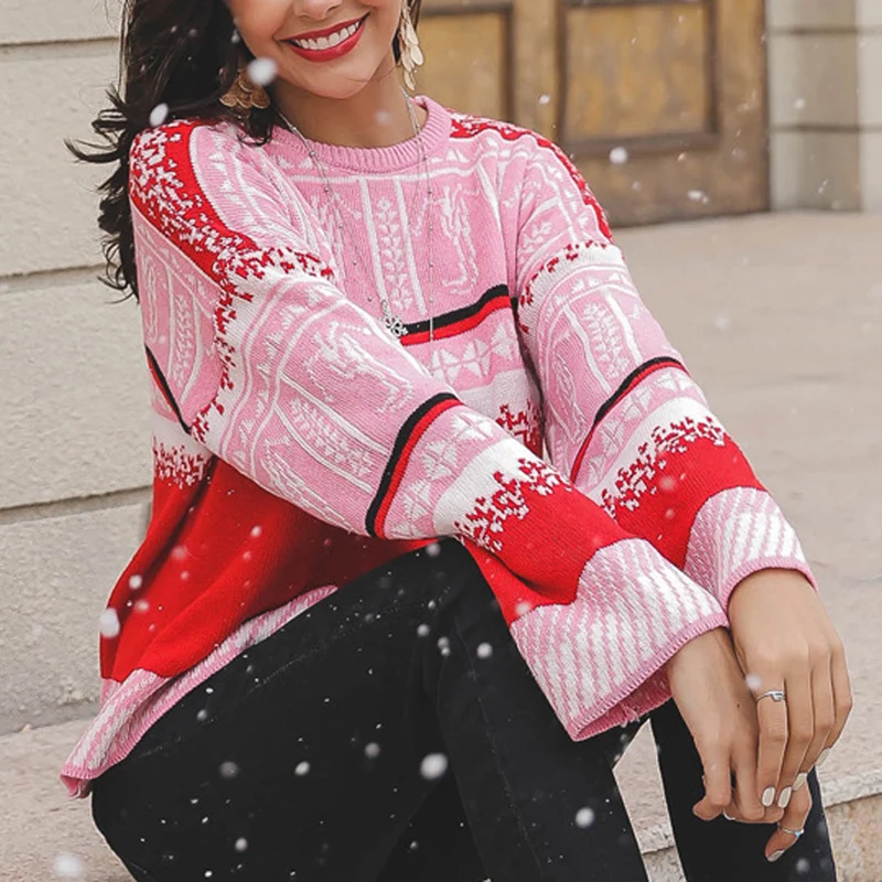 Pullover Ladies Sweatershirt Women's Christmas Jumper Sweater Casual Knitted Long Sleeve Top Winter Sweater Warm Clothing
