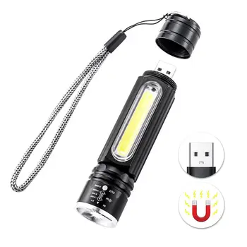 

USB Rechargeable Flashlight, Magnetic LED Flashlight, with COB Side Light Waterproof Zoomable Super Bright Tactical Flashlight T