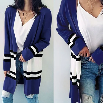 

2020 Spring Women Knit Sweater patchwork Casual Fashion Loose Cardigan Long Sleeve Knitted Sweater Coat Outerwear Female Tops