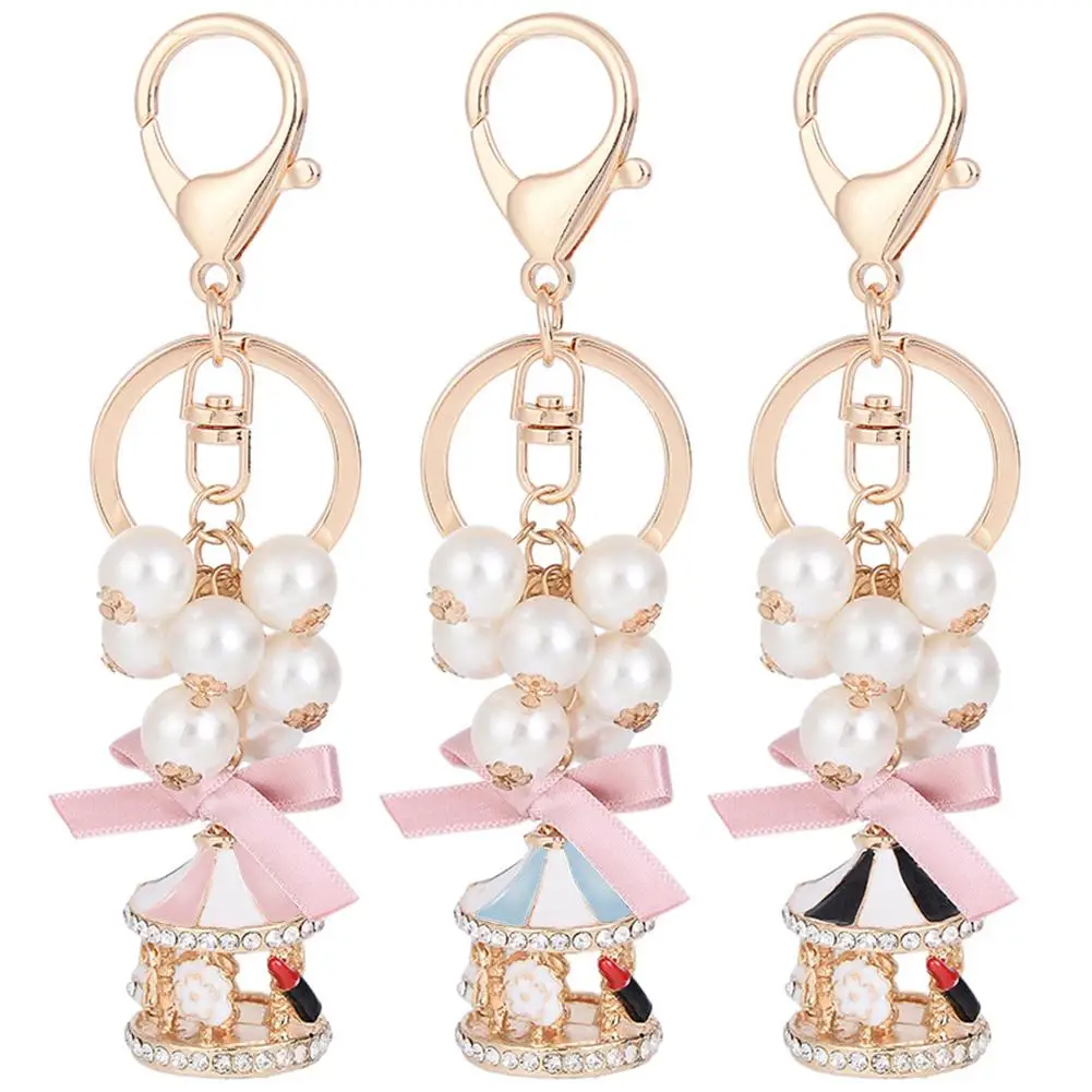 Милые карусельные стразы искусственный жемчуг брелок для ключей подвесная