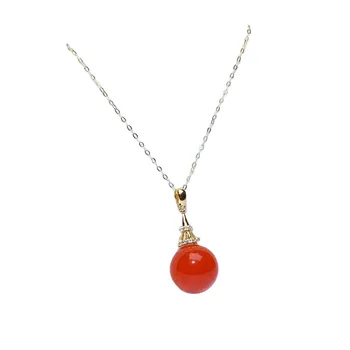 

shilovem 18K yellow Gold real Natural south Red agate pendants no necklace fine plant Jewelry gift plant z10.5-116nh