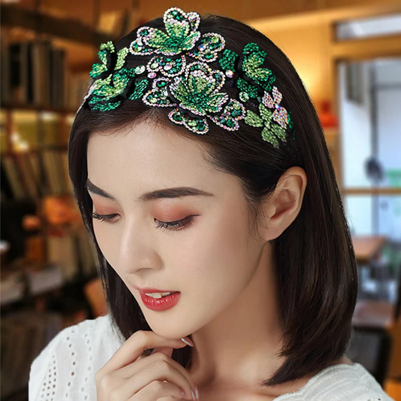 con cuentas de cristal imitación diamante elástico para mujer, joyería Vintage hecha a mano, cintas para el para niña, accesorios para el cabello Multicolor|Pinzas para el cabello y broches| -