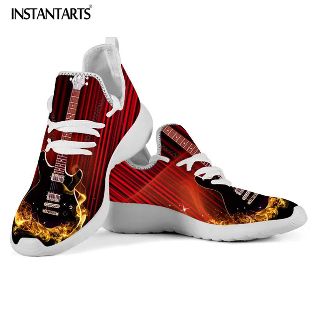HME1389Z61 INSTANTARTS 3D Cool Fire Guitar Печать для женщин и мужчин уличные сетчатые трикотажные кроссовки дышащая обувь для бега светильник Летающая тканая обувь - Цвет: HME1389Z61