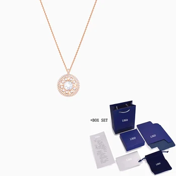 

Fashion SWA New ADMIRATION Pendant Necklace Rose Gold Element LOVE Round Crystal Shape Female Trend Jewelry Romantic Gift