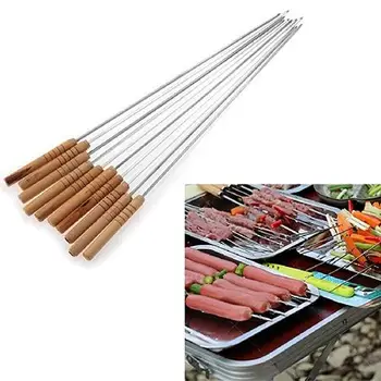 

10/12 Pcs Outdoor Picnic BBQ Barbecue Skewers Roast Stick Stainless Steel Needle
