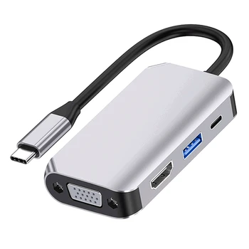 

USB C Hub 4 in 1 Type C Hub to HDMI VGA USB 3.0 USB C Multi-Port Adapter, Suitable for Notebook