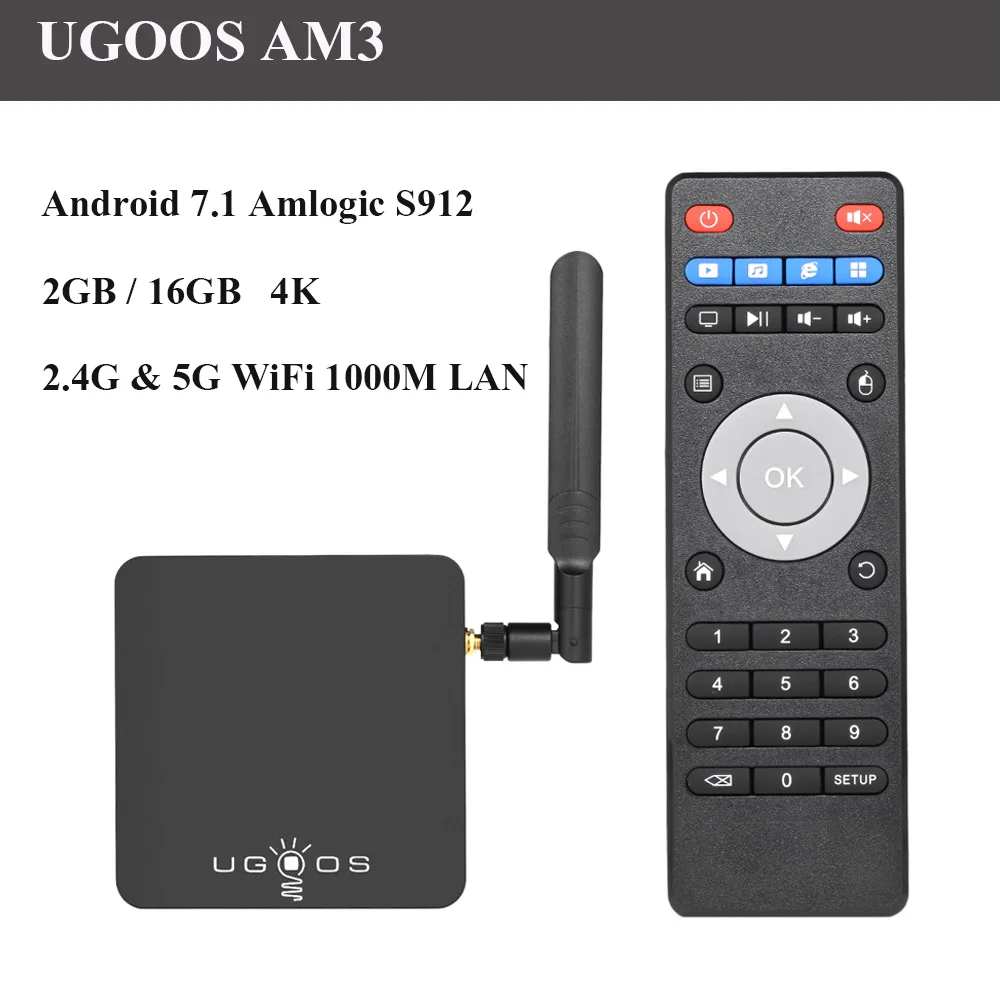 UGOOS AM3 Smart tv Box Android 7,1 Amlogic S912 64 бита UHD 4K 2 ГБ DDR3 16 Гб EMMC 2,4G и 5G WiFi LAN DLNA Miracast HD box tv - Цвет: AM3