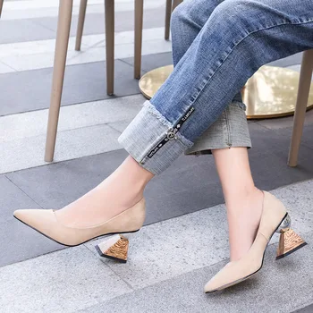 

Doratasia 2020 Dropship Brand Design Hoof High Heels Pointed Toe Kid Suede Leather Pumps Woman Shoes Women