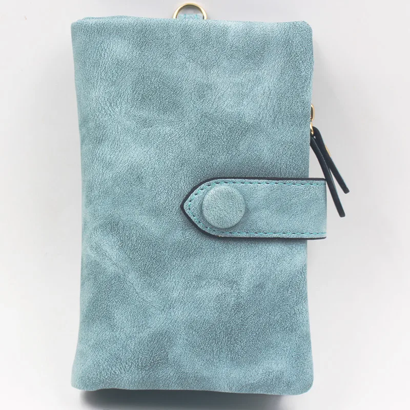 Light blue Матовый кошелек на молнии многофункциональный женский короткий Портативный кошелек - Цвет: Light blue