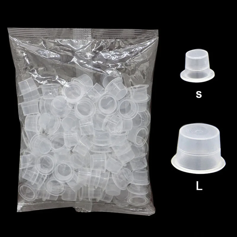 

100pc S/L Plastic Disposable Microblading Tattoo Ink Cups Permanent Makeup Pigment Clear Holder Container Cap Tattoo Accessory