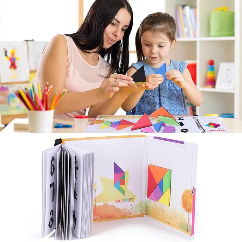 150 шт. Магнитные пазлы Tangram детские игрушки Монтессори игрушки раннего образования Волшебная книга вызов ваш IQ Волшебный набор книг