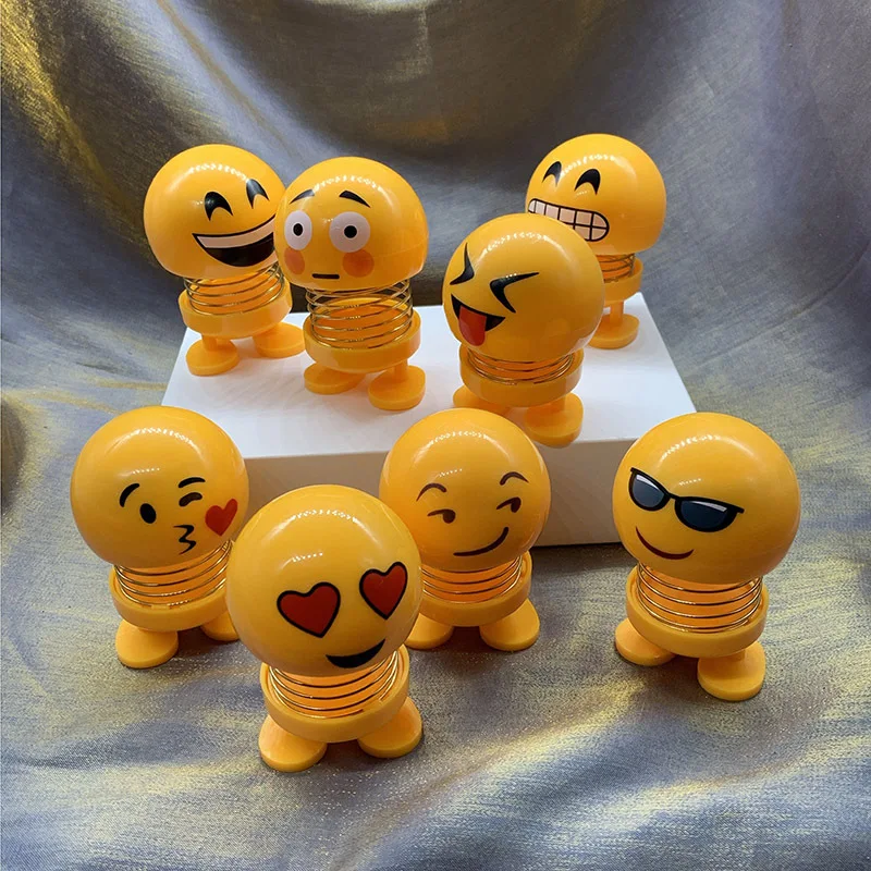 

1PC Cute Shaking Head Car Ornament Doll Funny Smile Face Expression Pack Dance Toy Dashboard Decoration Accessories CHIZIYO