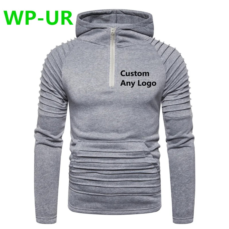 WP-UR, мужские лоскутные толстовки с капюшоном, Брендовые мужские свитшоты с индивидуальным складным украшением, Мужской пуловер с капюшоном, мужская Толстовка Harajuku, пальто с капюшоном - Цвет: Grey
