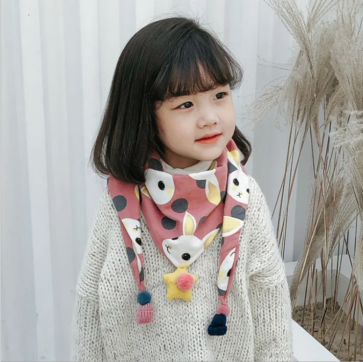 Rabbit pink scarf Детский шарф из чистого хлопка, Корейская версия треугольного шарфа, осенне-зимний шарф для маленьких мальчиков и девочек - Цвет: Rabbit pink scarf