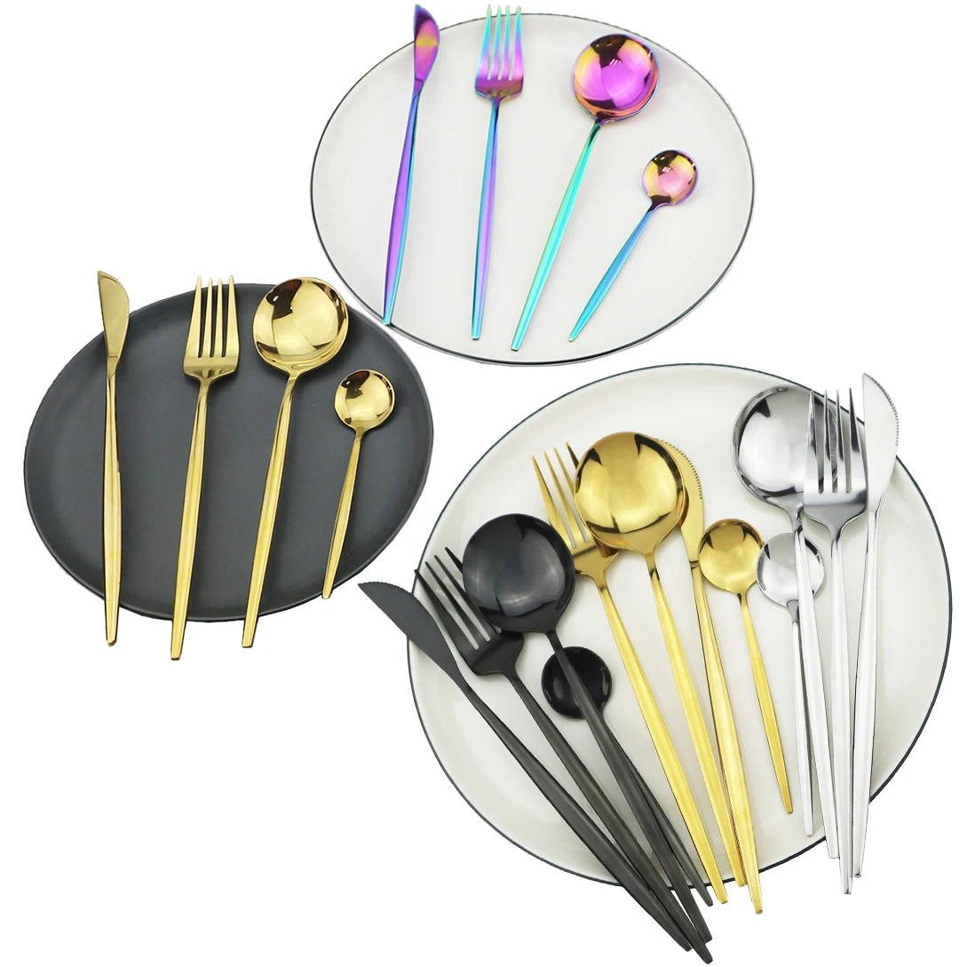 

32pcs Dinnerware Set 18/10 Stainless Steel Dinner Set Rainbow Cutlery Set Knife Fork Spoon Silverware Set Kitchen Tableware Set