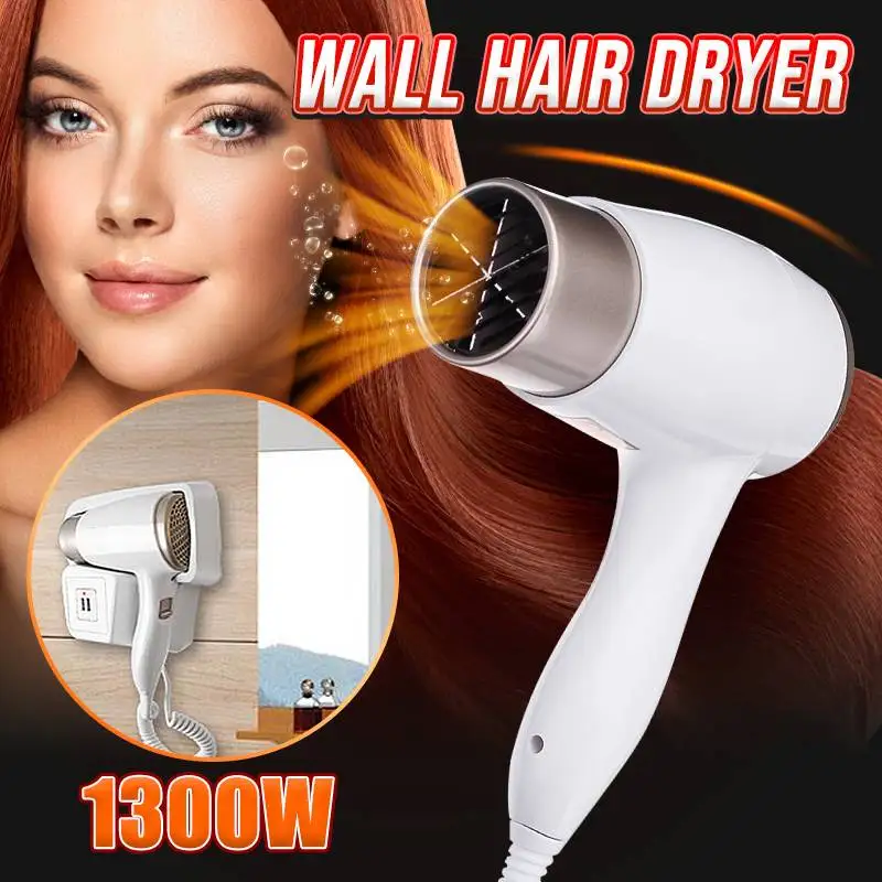 

220V 1300W Strong Power Hair Dryer 2 Modes Adjustable USB Socket Wall Hanging Type Electric Hotel Home Bathroom Holder Salon