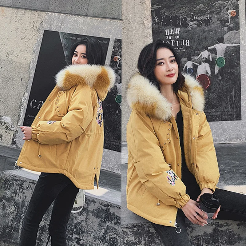 

2019 Autumn And Winter New Style Fashion Goods Pike Cotton Coat Short Slim Fit Warm Cotton-padded Clothes WOMEN'S Coat Large Fur